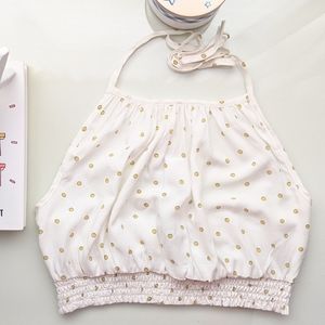 Kendall & Kylie Printed Smock Waist Halter Top 🙂🙁